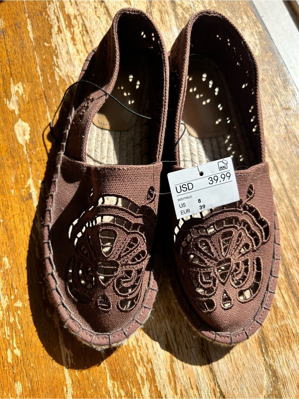 H&M Women Brown Cutout Canvas Flats 8.5